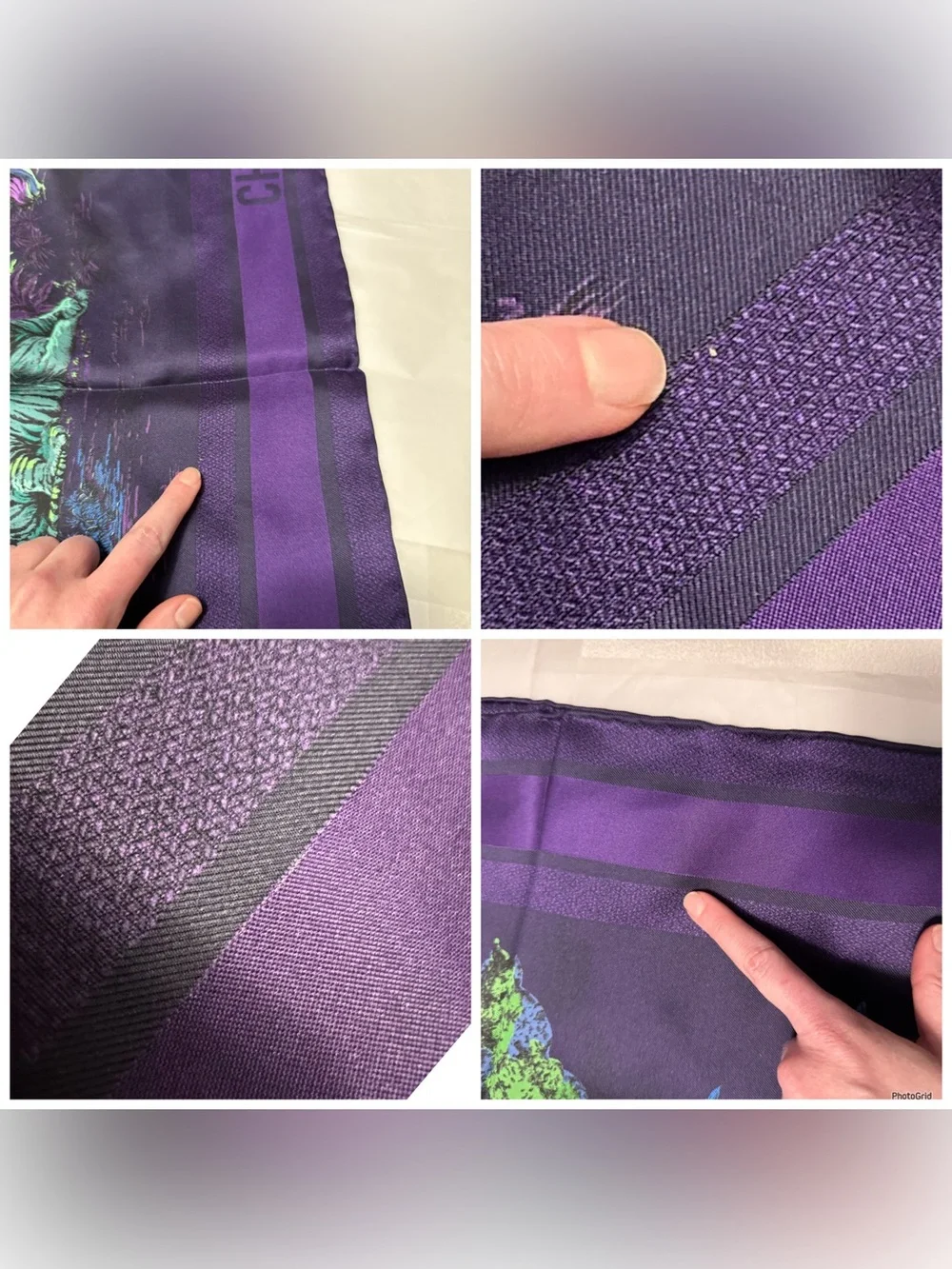 Christian Dior AUTHENTIC Toile de Jouy Voyage Jungle Animals Silk Scarf Purple